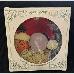 Joan Baker Designs Hand Painted Glass Santa Photo Frame Ornament